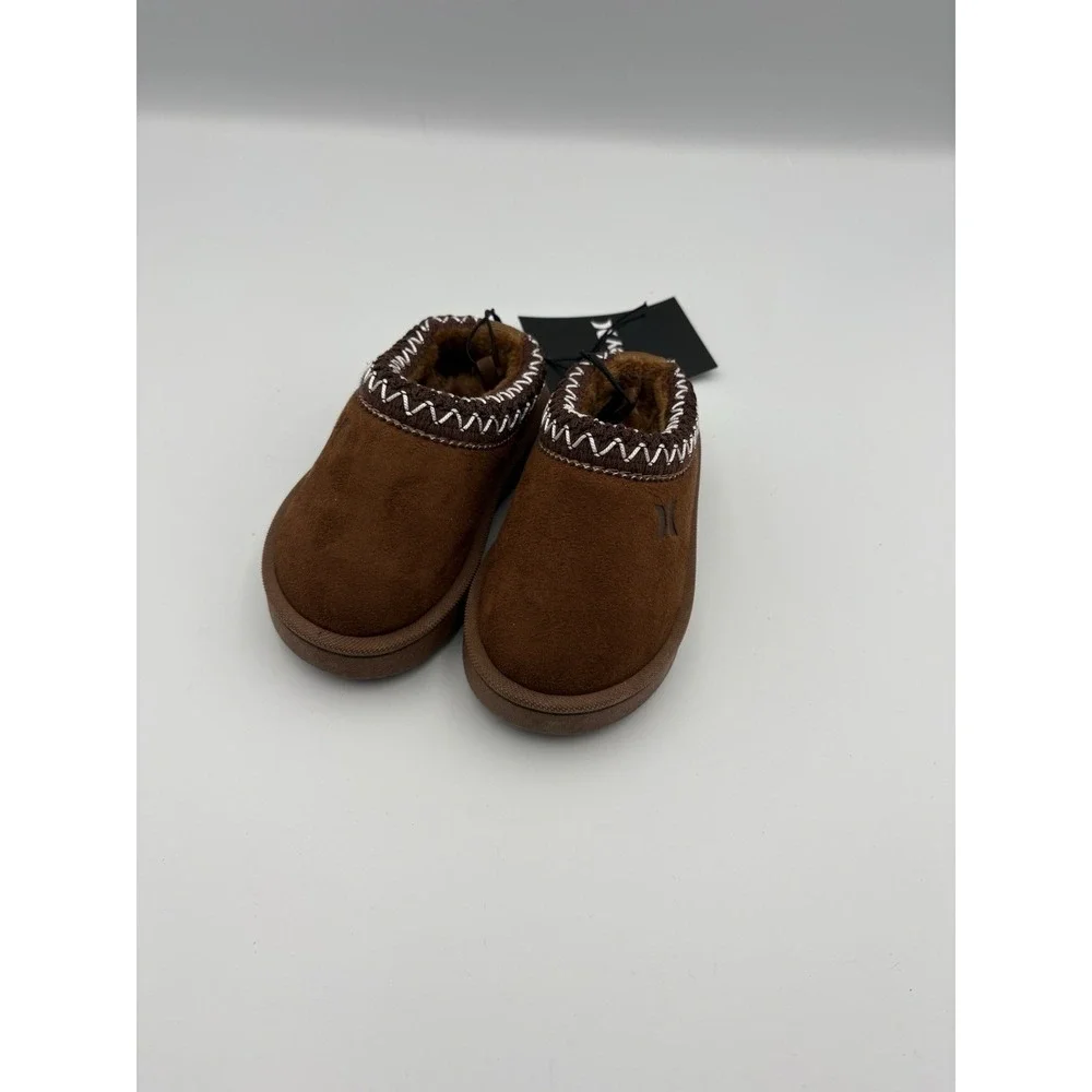 Hurley Modi-T Slippers Kids's Size 5 Brown Faux Suede Cozy Indoor Outdoor NWT